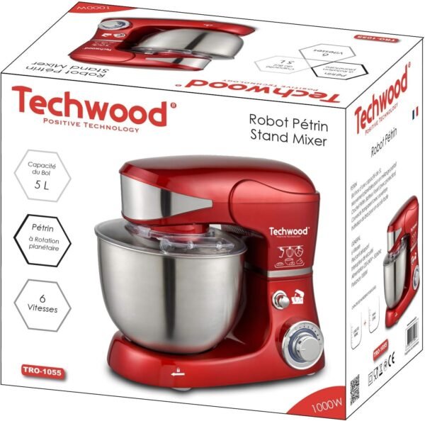 Robot Pétrin inox 5L 1000W 6Vitesses Techwood TRO-1055 – Image 2