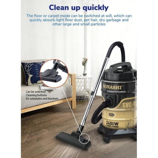 Sonashi Aspirateur 25 L puissante et silencieuse Filtration multi-niveaux SVC-9125D-2400 W, Noir et Beige – Image 8