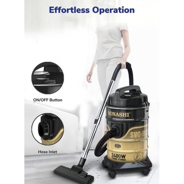 Sonashi Aspirateur 25 L puissante et silencieuse Filtration multi-niveaux SVC-9125D-2400 W, Noir et Beige – Image 5