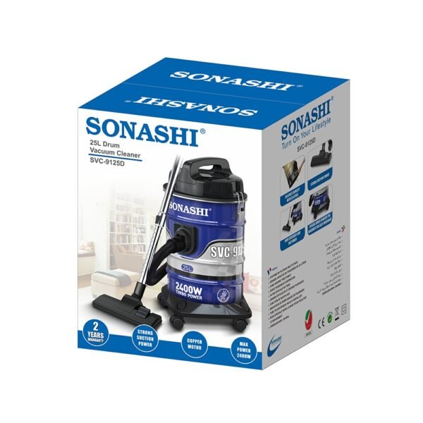 Sonashi Aspirateur 25 L puissante et silencieuse Filtration multi-niveaux SVC-9125D-2400 W, Noir et bleu